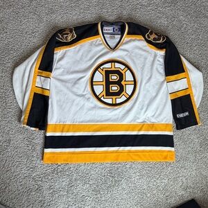 Vintage White Boston Bruins NHL Hockey Sports Stitched CCM Jersey 90s Y2k Sz 2X